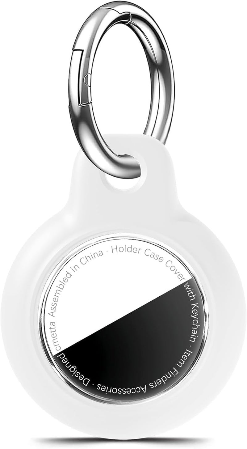 cmetta Waterproof for AirTag Holder Case with Keychain, Ultra-Thin Lightweight PC Hard Shell, Swivel Buckle for Tracking Luggage, Bags, Backpacks, Keys, Pets, Suitcases (White) - Image 1